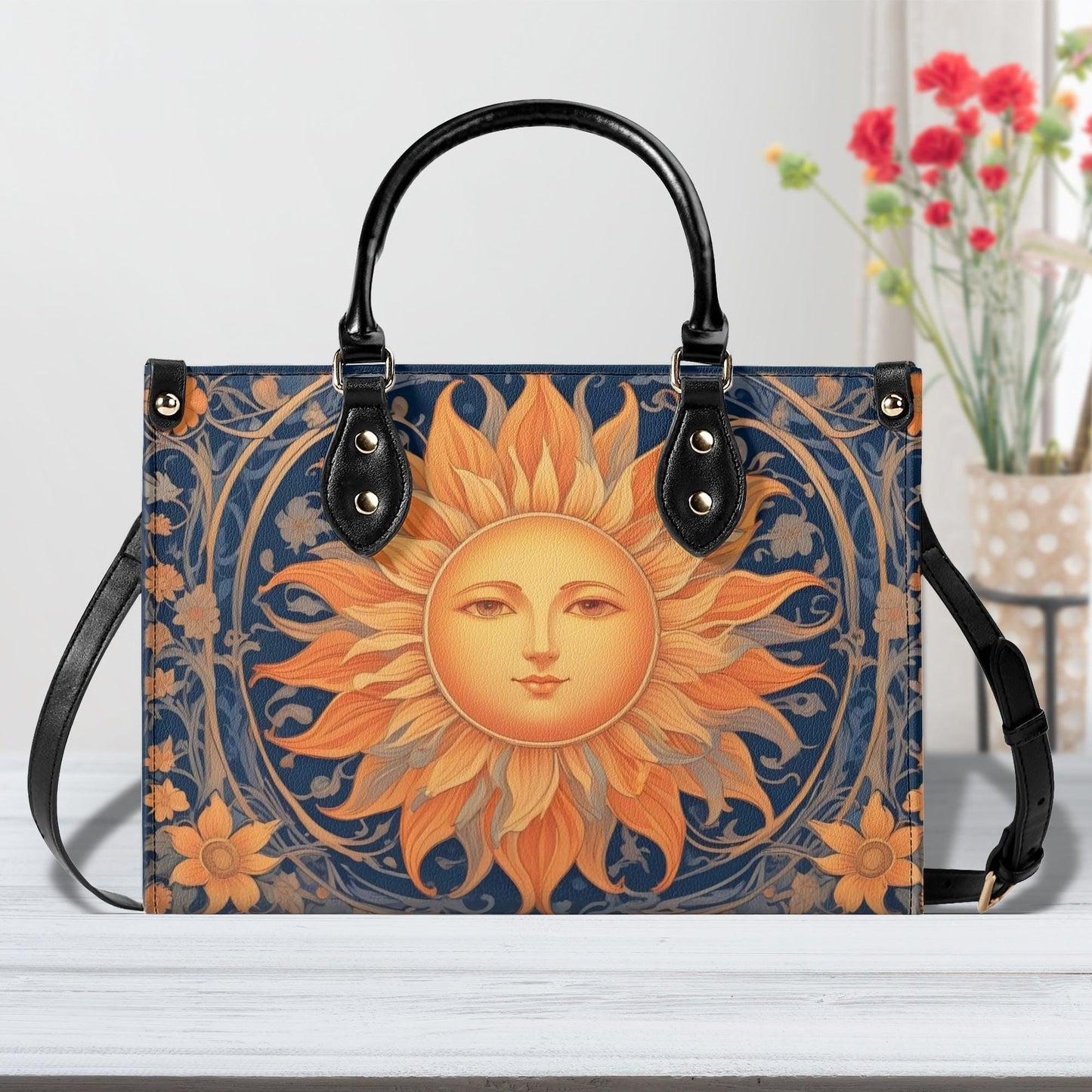Sun Design Crossbody Bag - Unique Vegan Leather Purse, Luxury Nature-Inspired Gift for Women