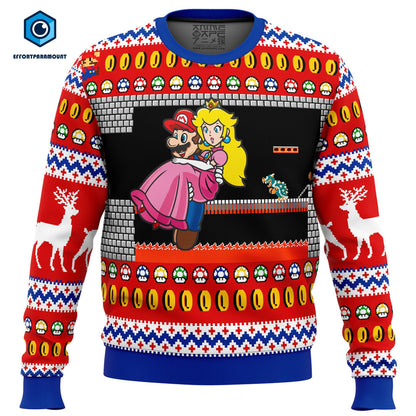 Mario Bowser's Castle Ugly Christmas Sweater, Mario Princess Peach Ugly Sweater, Mario Bros Video Game Ugly Xmas Sweater, Ugly Xmas Sweater