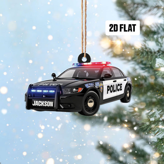 Personalized Police Car 2D Flat Ornament, Police Man Christmas Ornament, Custom Name Christmas Ornaments, Police Ornament Gift for Dad