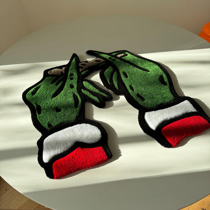 Grinch Christmas Themed Handmade Tufted Rug, Grinch Hands Rolling a Joint Carpet - Unique & Funny Christmas Gift for Friends