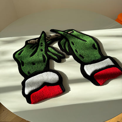 Grinch Christmas Themed Handmade Tufted Rug, Grinch Hands Rolling a Joint Carpet - Unique & Funny Christmas Gift for Friends