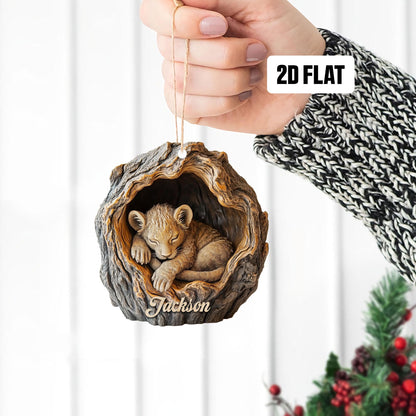 Personalized Lion 2D Flat Ornament, Custom Name Christmas Tree Ornament, Lion Baby Christmas Home Decor, Xmas Gift for Lion Lover