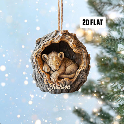 Personalized Lion 2D Flat Ornament, Custom Name Christmas Tree Ornament, Lion Baby Christmas Home Decor, Xmas Gift for Lion Lover