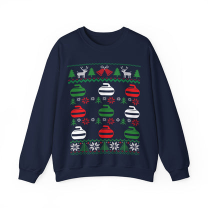 Curling Ugly Christmas Sweatshirt | Red White Green Curling Stones | Funny Curler Gift | Curling Team Shirt