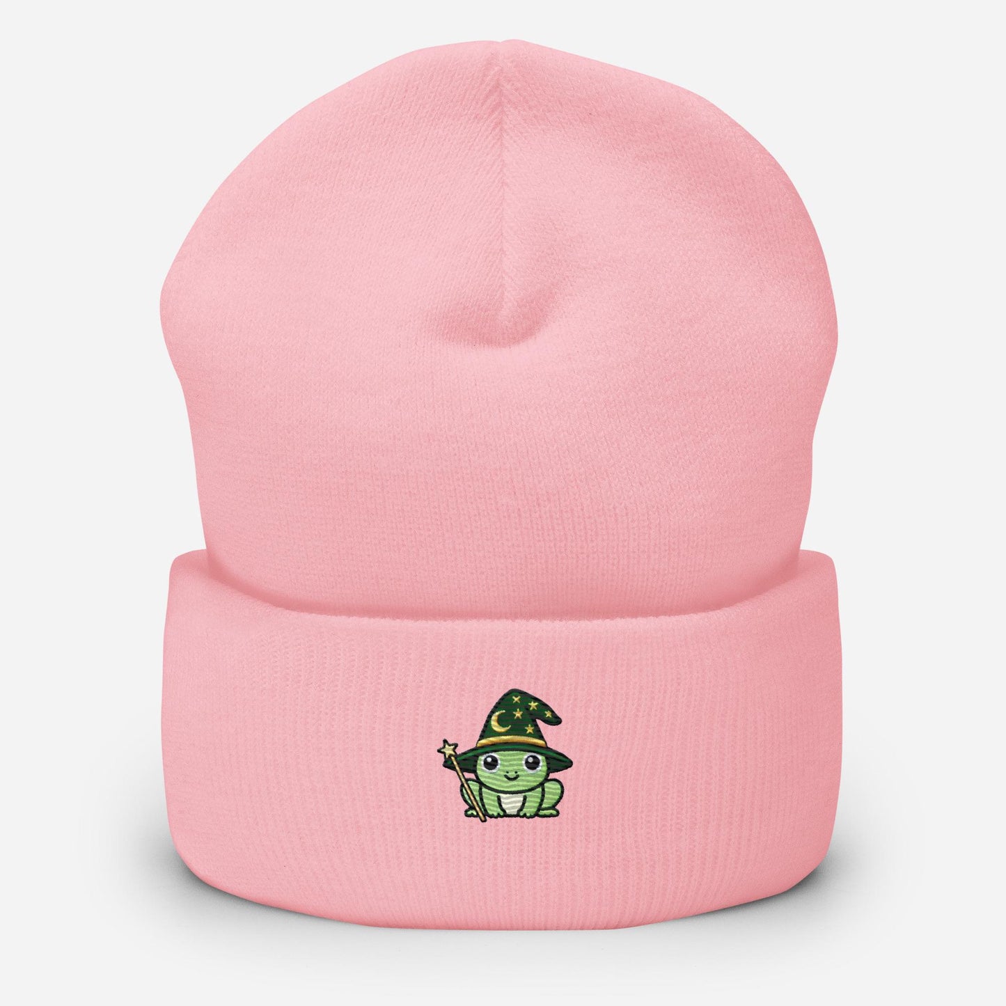 Wizard Frog Embroidered Cuffed Beanie – Handmade, Multiple Colors, Unisex Style