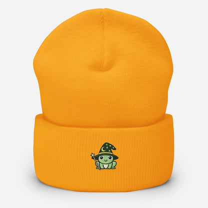Wizard Frog Embroidered Cuffed Beanie – Handmade, Multiple Colors, Unisex Style