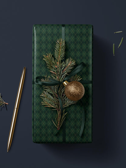 Green Argyle Wrapping Paper Birthday Gift Wrapping Paper Golf Gift Wrap Christmas Wrapping Paper Green Plaid Gift Wrap for Him Gift Brother