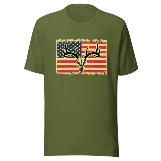 Deer skull with American flag shirt, Hunting shirt, deer hunting shirt, hunting shirt for men, gift for hunter, hunting lover gift