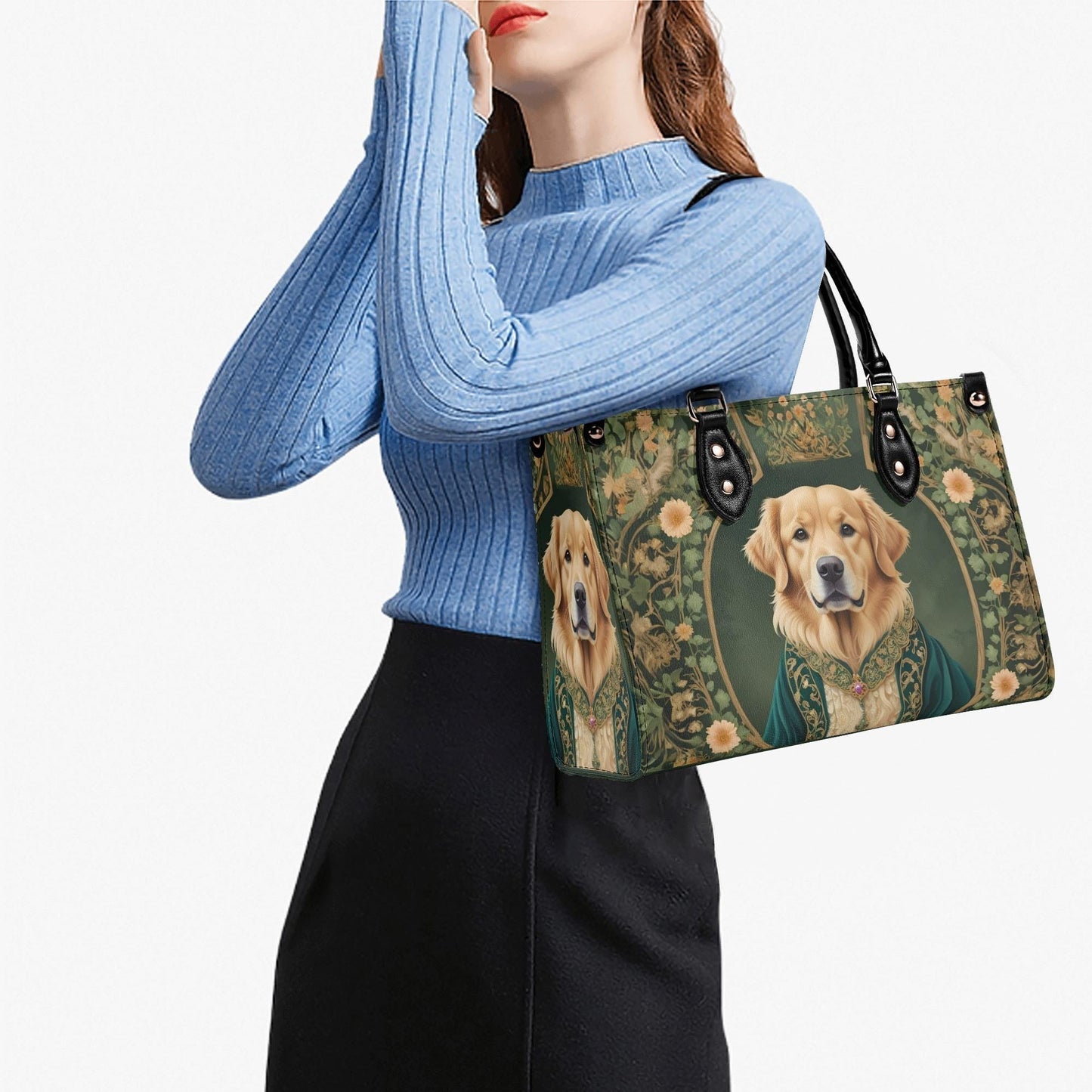 Noble Golden Retriever in Velvet Robe - Art Nouveau Regal Dog Portrait Bag Cute Crossbody Bag Unique Purse Cute Purse, Luxury Bag