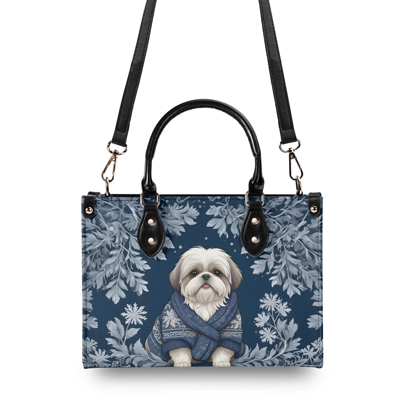 Shih Tzu Dog in Cozy Winter Sweater Bag Cute Crossbody Bag Unique Purse Cute Purse, Luxury Bag Vegan Leather Bags Printed Designer Bag