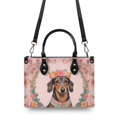 Dachshund Dog in Bohemian Flower Crown Bag Cute Crossbody Bag Unique Purse Cute Purse, Luxury Bag Vegan Leather Bags Printed Designer Bag