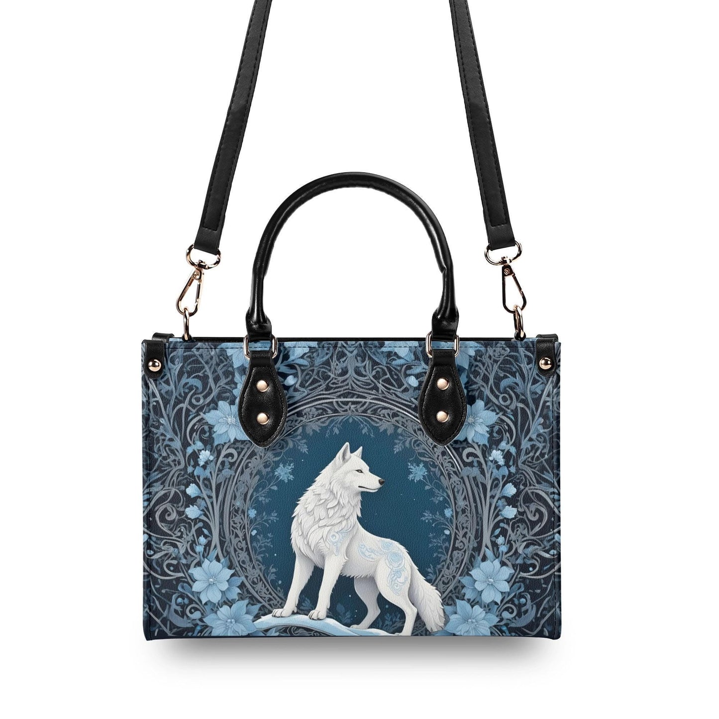 White Wolf Crossbody Bag - Mystical Vegan Leather Purse, Unique Nature-Inspired Gift for Women