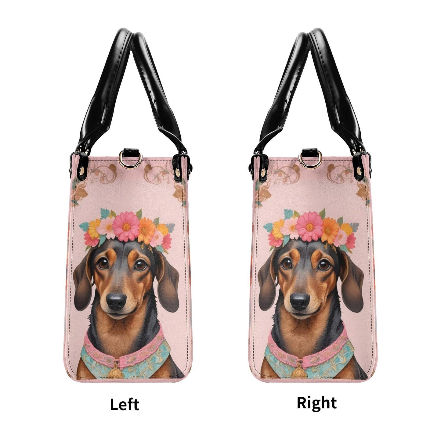 Dachshund Dog in Bohemian Flower Crown Bag Cute Crossbody Bag Unique Purse Cute Purse, Luxury Bag Vegan Leather Bags Printed Designer Bag