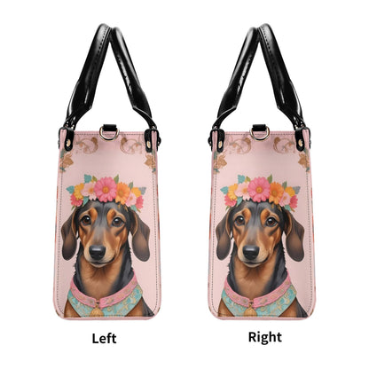 Dachshund Dog in Bohemian Flower Crown Bag Cute Crossbody Bag Unique Purse Cute Purse, Luxury Bag Vegan Leather Bags Printed Designer Bag
