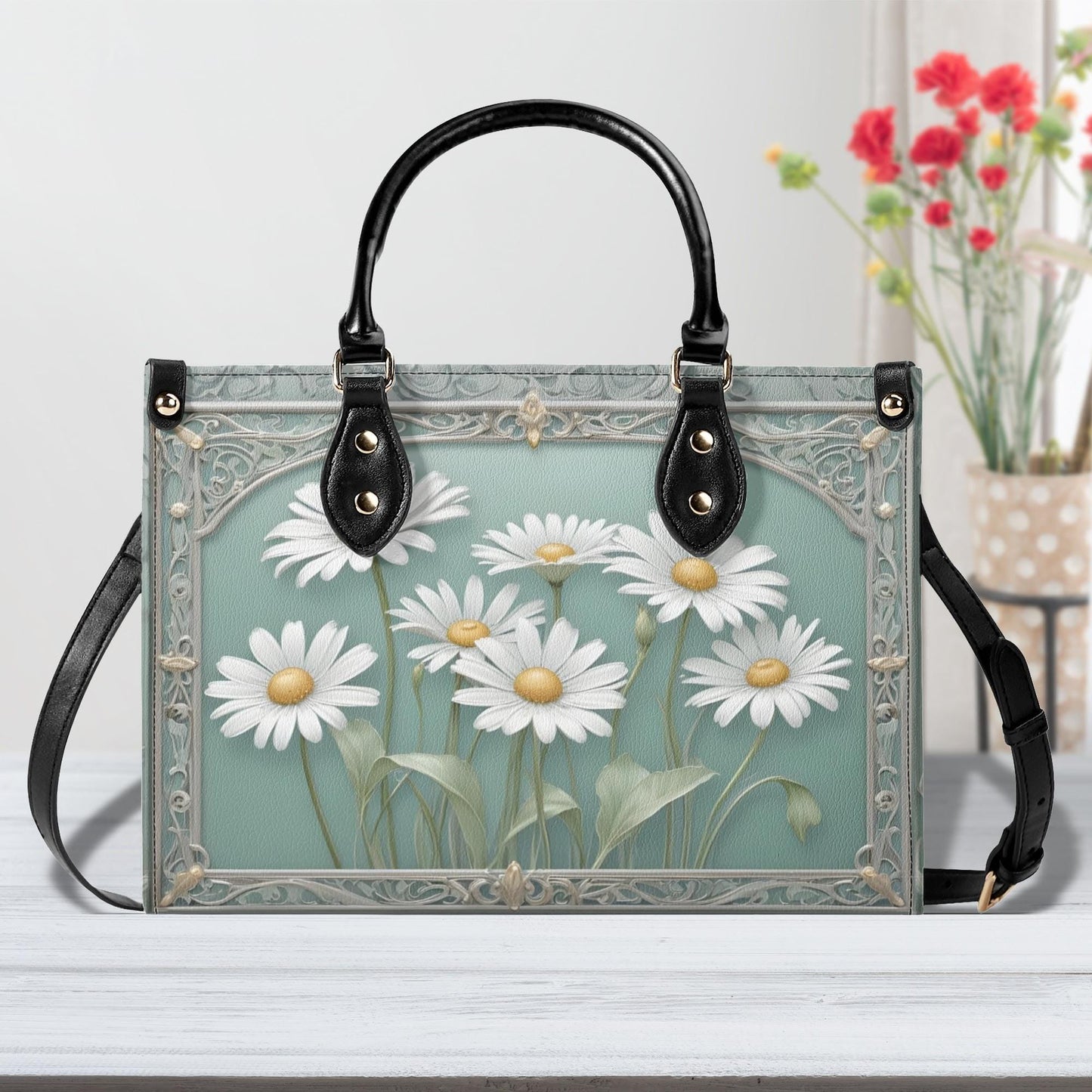 Daisies Crossbody Bag - Floral Vegan Leather Designer Purse, Unique Gift for Women