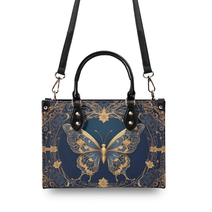 Golden Art Nouveau Butterfly Crossbody Bag - Nature-Inspired Vegan Leather Designer Purse, Unique Gift for Women