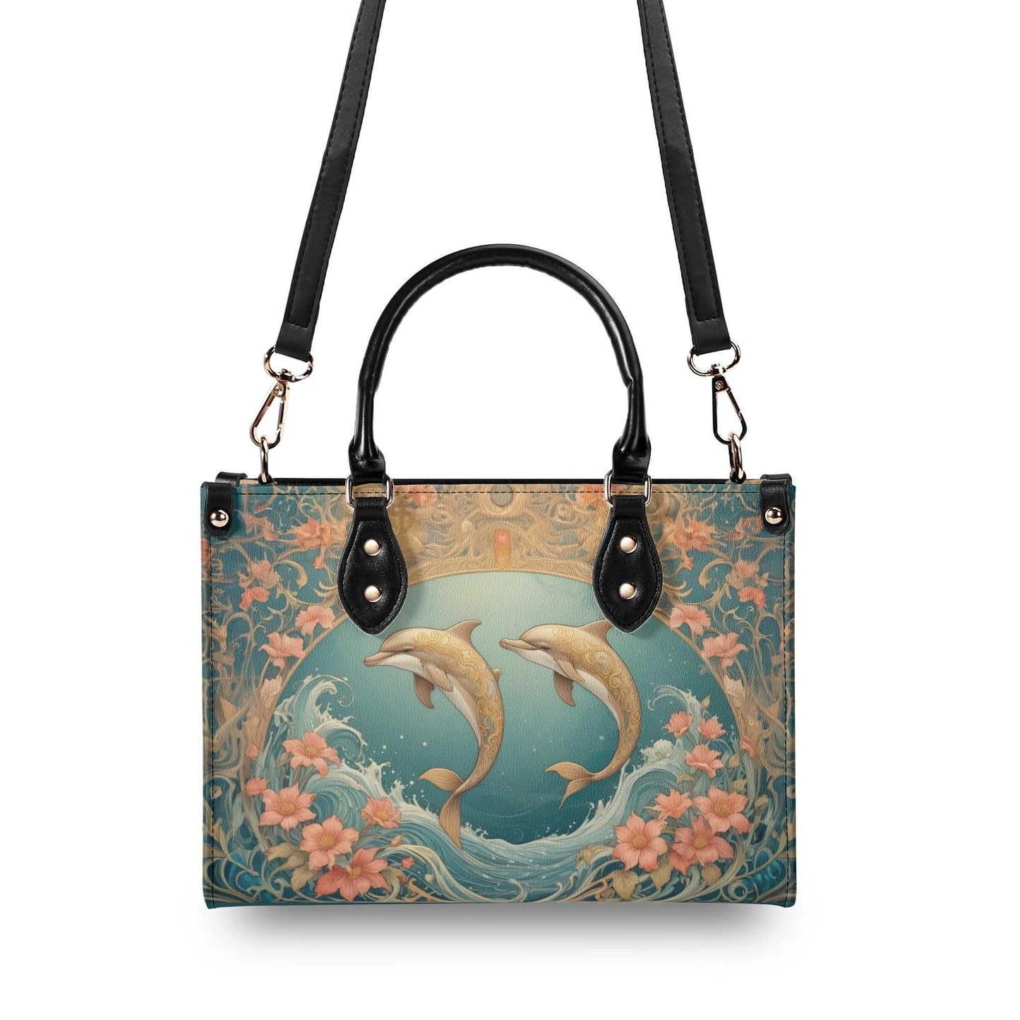 Dolphins in Art Nouveau Style Bag Cute Crossbody Bag Unique Purse Cute Purse, Luxury Bag Vegan Leather Bags Printed Designer Bag