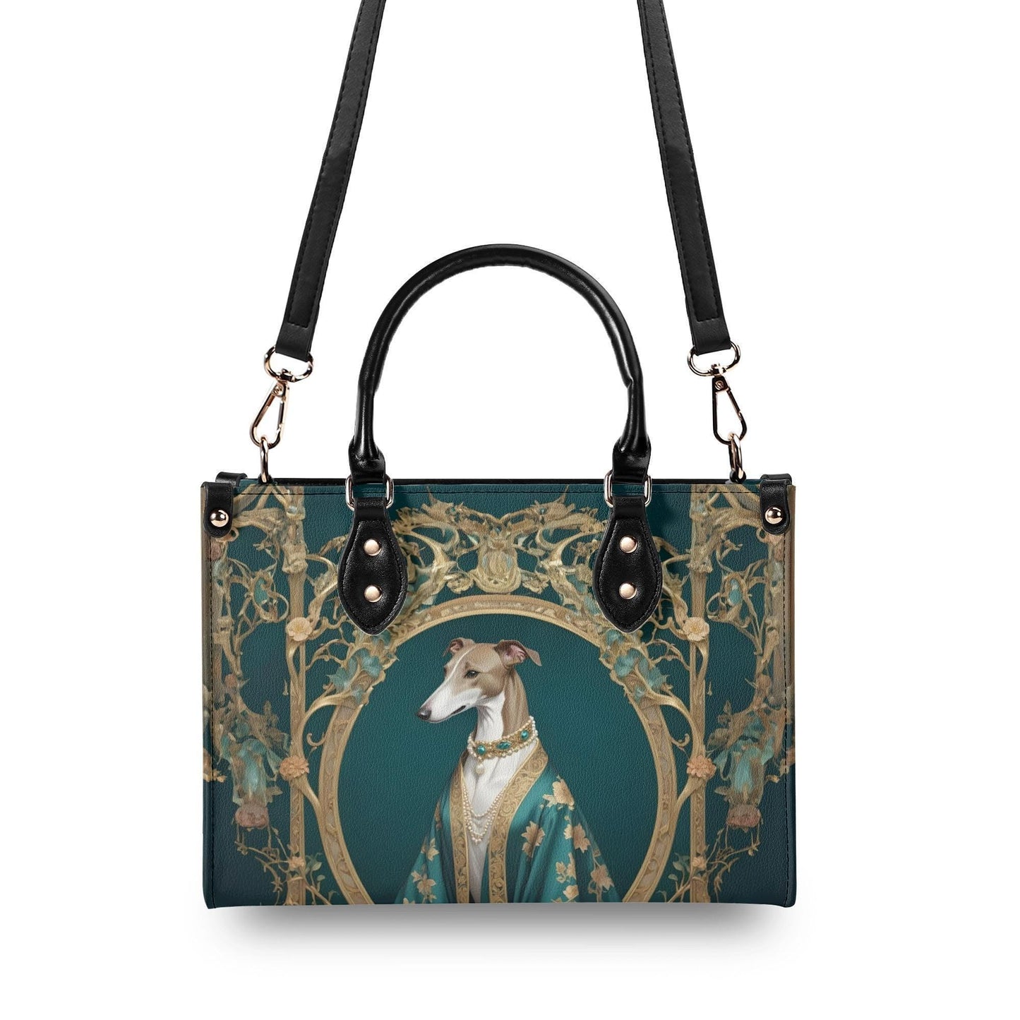 Greyhound Crossbody Bag in Silk Robe - Art Nouveau Vegan Leather Designer Purse, Unique Gift for Women