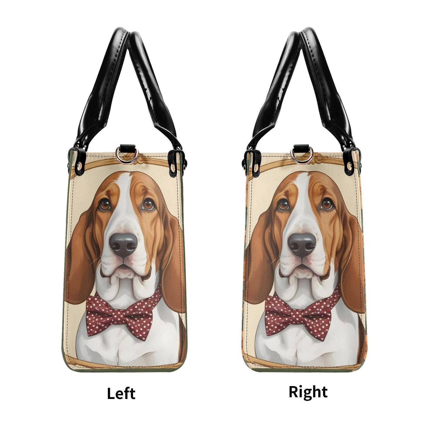 Basset Hound Dog in Polka Dot Bow Bag Cute Crossbody Bag Unique Purse Cute Purse, Luxury Bag Vegan Leather Bags Printed Designer Bag