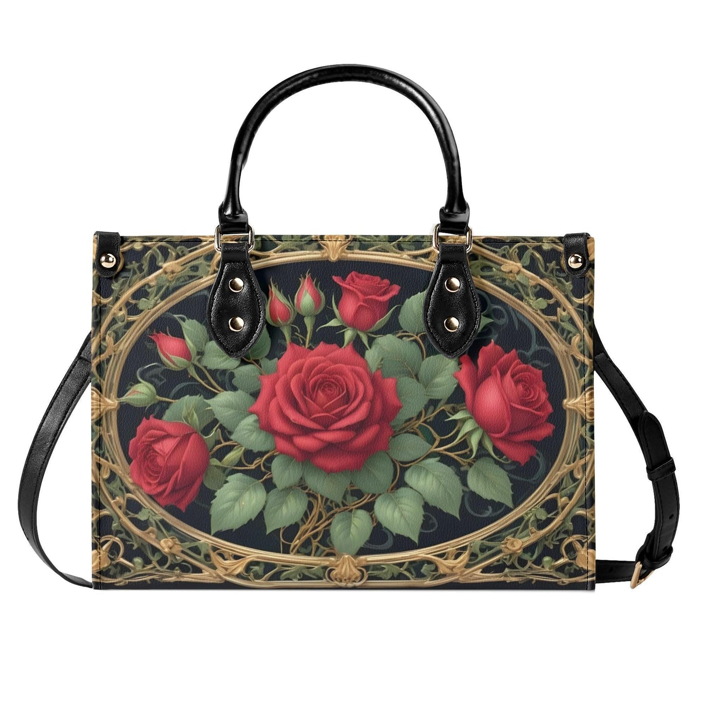Lush Roses Crossbody Bag - Floral Vegan Leather Designer Purse, Unique Gift for Women