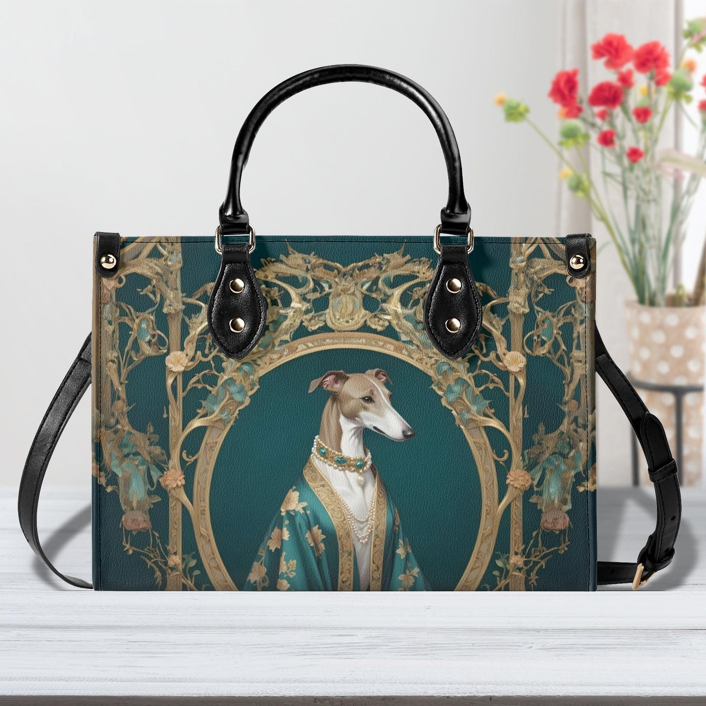 Greyhound Crossbody Bag in Silk Robe - Art Nouveau Vegan Leather Designer Purse, Unique Gift for Women