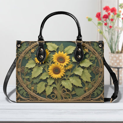 Golden Sunflowers and Ivy Bag Cute Crossbody Bag Unique Purse Cute Purse, Luxury Bag Vegan Leather Bags Printed Designer Bag