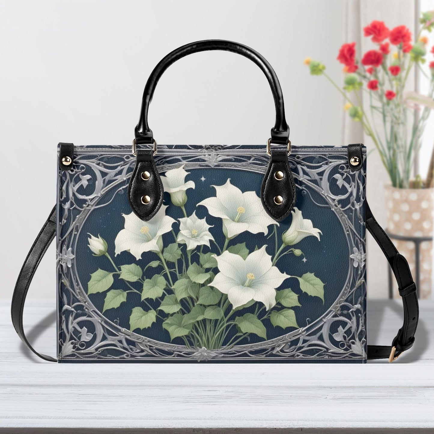 Moonflowers Bag Cute Crossbody Bag Unique Purse Cute Purse, Luxury Bag Vegan Leather Bags Printed Designer Bag