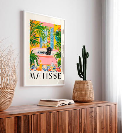 Black Labrador Matisse Print: Funny Tropical Bathroom Poster