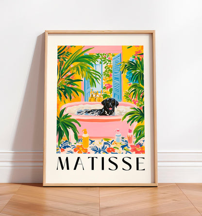 Black Labrador Matisse Print: Funny Tropical Bathroom Poster