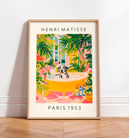 Matisse Style Dalmatian Bath Print: Funny Bathroom Wall Art