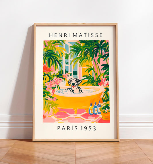 Matisse Style Dalmatian Bath Print: Funny Bathroom Wall Art