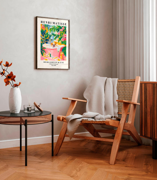 English Bulldog in Bathtub Art Print: Matisse Style Bathroom Decor