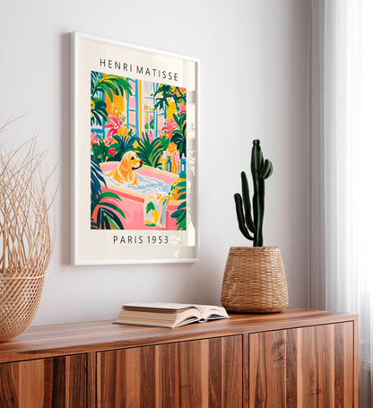 Labrador Bathroom Art Print: Matisse Style Tropical Decor