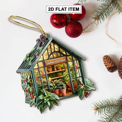 Personalized Greenhouse Christmas Tree Ornament, Gift for Plant Lovers, Garden House Ornament, Greenhouse 2D Flat Ornament, Plants Grow Gift