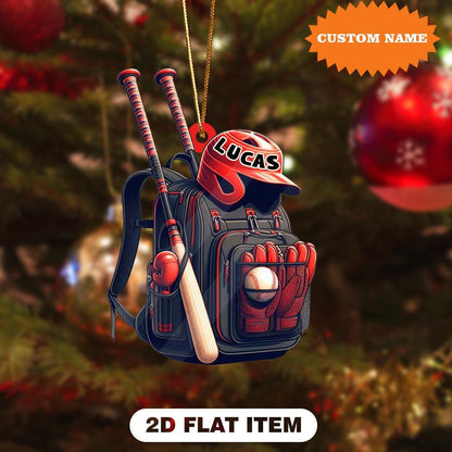 Personalized Baseball Bag Christmas Ornament, 2D Flat Ornament, Baseball Player Ornament, Baseball Custom Ornament, Home Decor