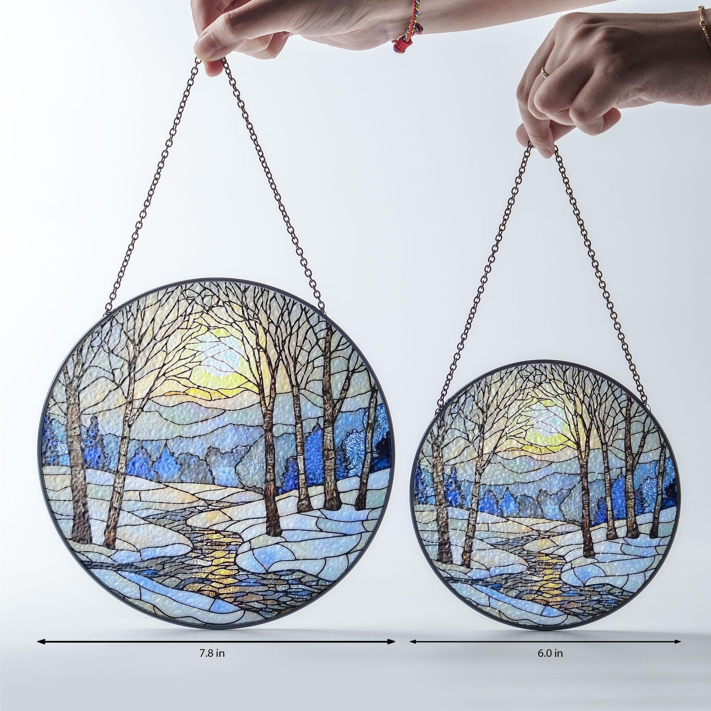Stained Glass Winter Sunrise, Winter Stained Glass SunCatcher, Winter Season Light Catcher, Snow Home Decoration Gift, Winter Decor Gift