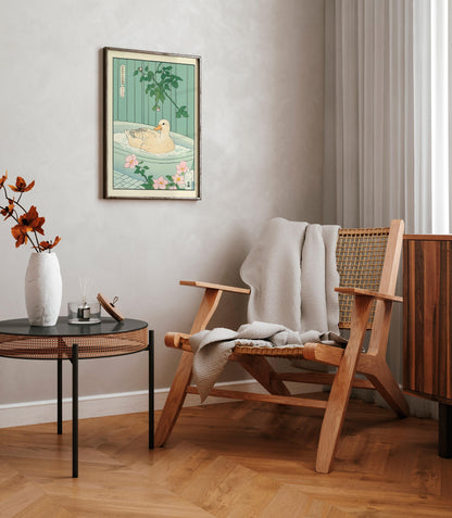 Duck in Bathtub Wall Art: Ukiyo-e Japanese Bathroom Print