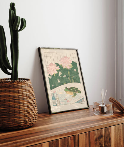 Japanese Frog Print: Ukiyo-e Style Bathroom Wall Art