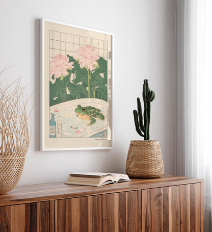Japanese Frog Print: Ukiyo-e Style Bathroom Wall Art
