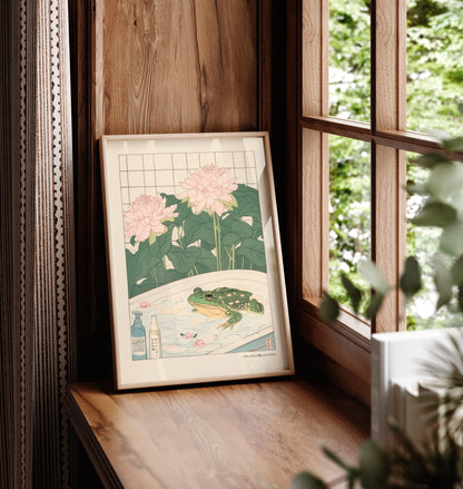 Japanese Frog Print: Ukiyo-e Style Bathroom Wall Art