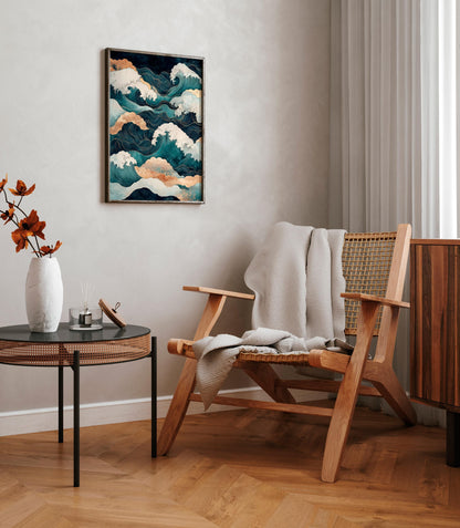 Japanese Ocean Wave Print: Ukiyo-e Style Japandi Art