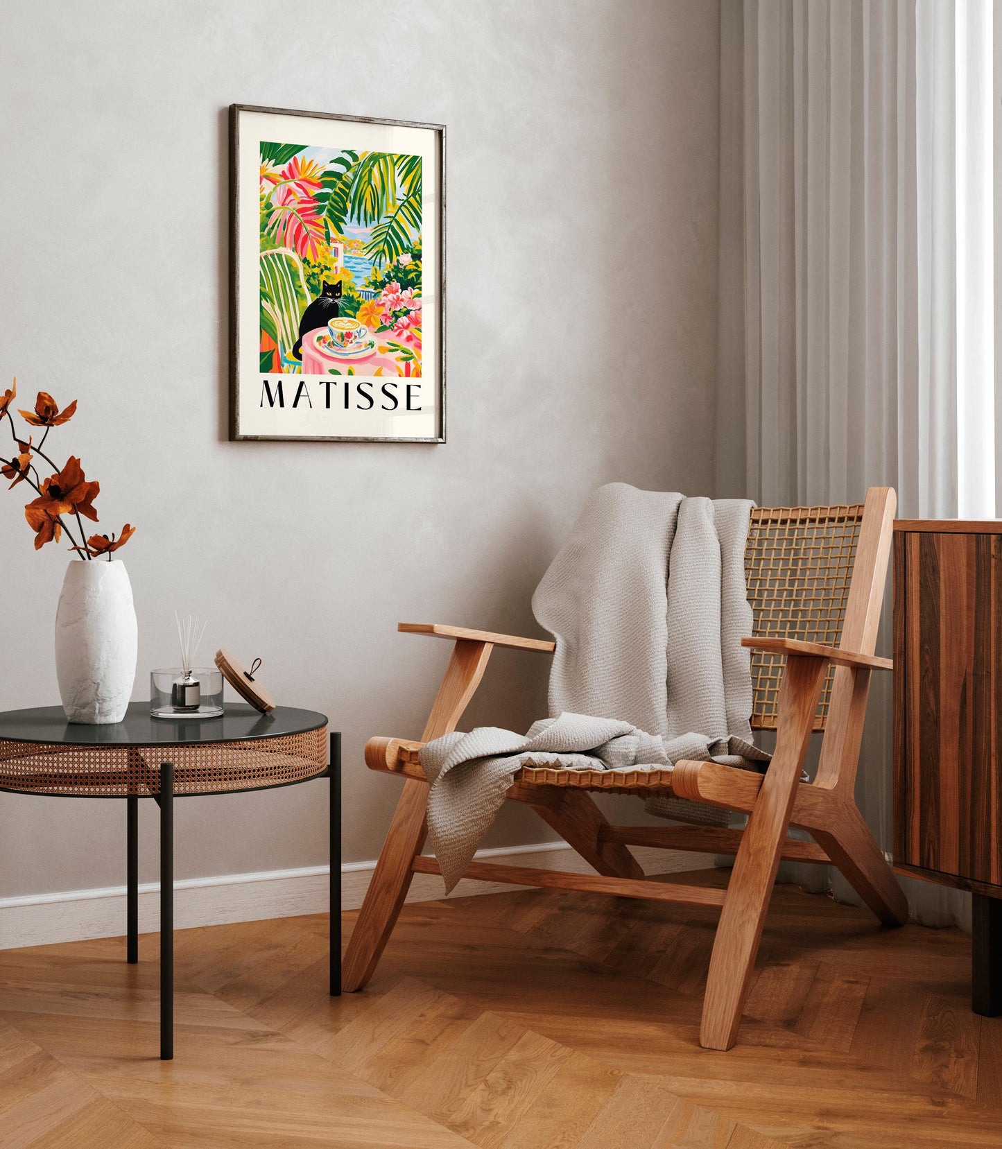 Black Cat Coffee Print: Henri Matisse Style Kitchen Wall Art