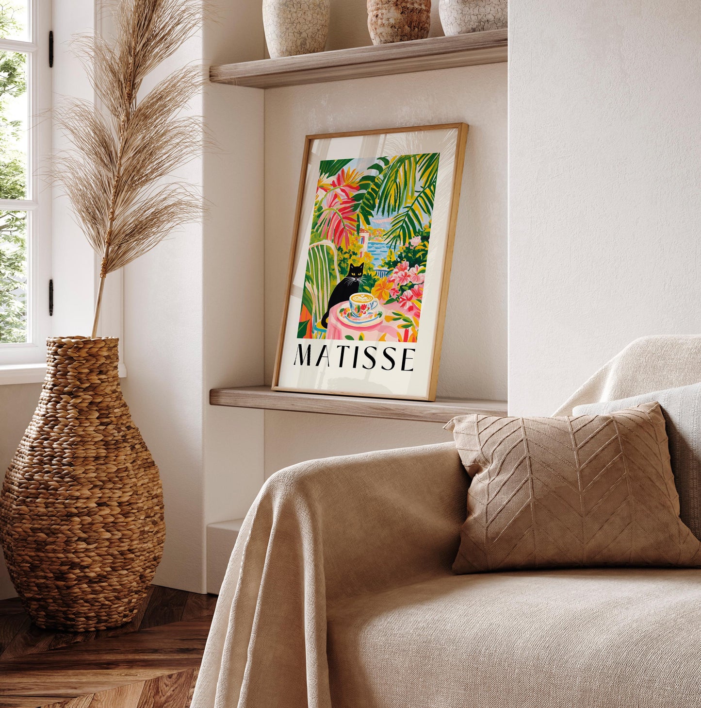 Black Cat Coffee Print: Henri Matisse Style Kitchen Wall Art