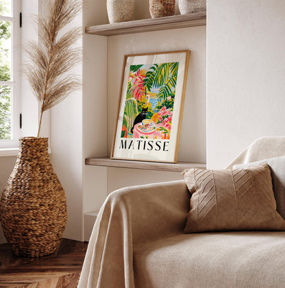 Black Cat Coffee Print: Henri Matisse Style Kitchen Wall Art