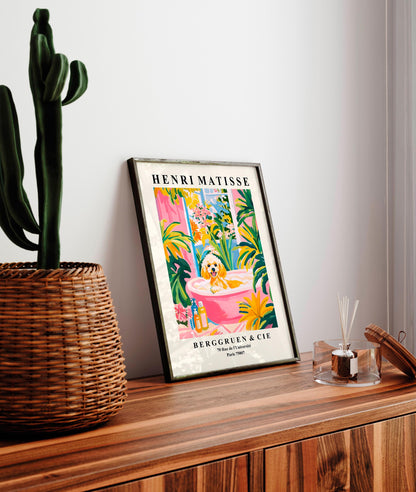 Toy Poodle Art: Pink Bathroom Print, Henri Matisse Style
