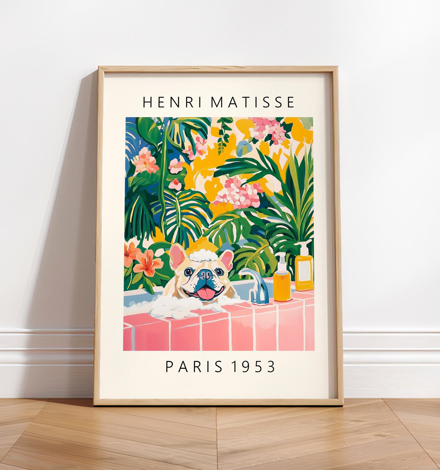 French Bulldog Matisse Art Print: Funny Bathroom Dopamine Decor