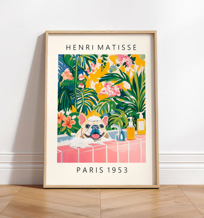 French Bulldog Matisse Art Print: Funny Bathroom Dopamine Decor