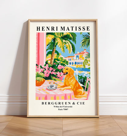 Golden Retriever Matisse Print: Pink Kitchen Wall Art, Coffee Poster