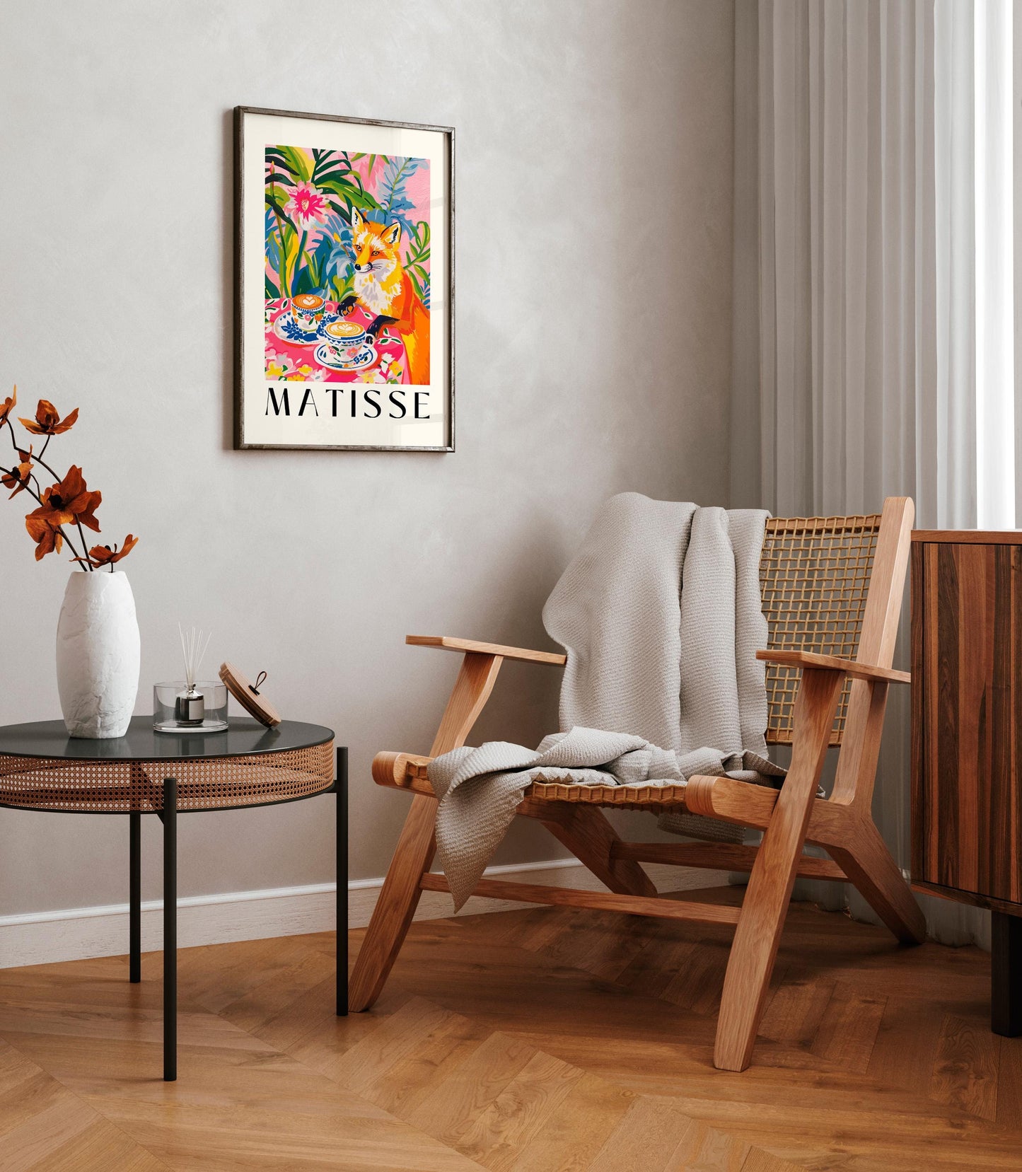 Fox Drinking Coffee Print: Henri Matisse Inspired Kitchen Decor