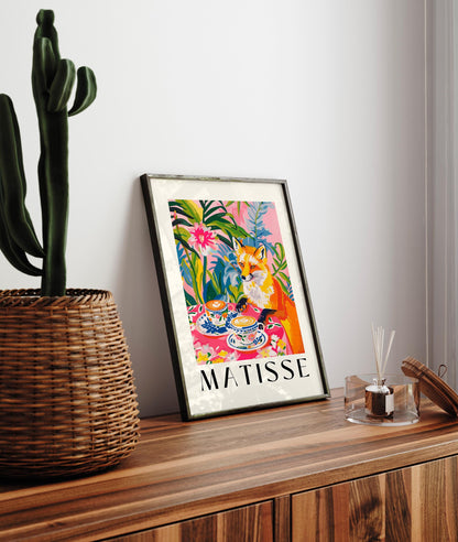 Fox Drinking Coffee Print: Henri Matisse Inspired Kitchen Decor